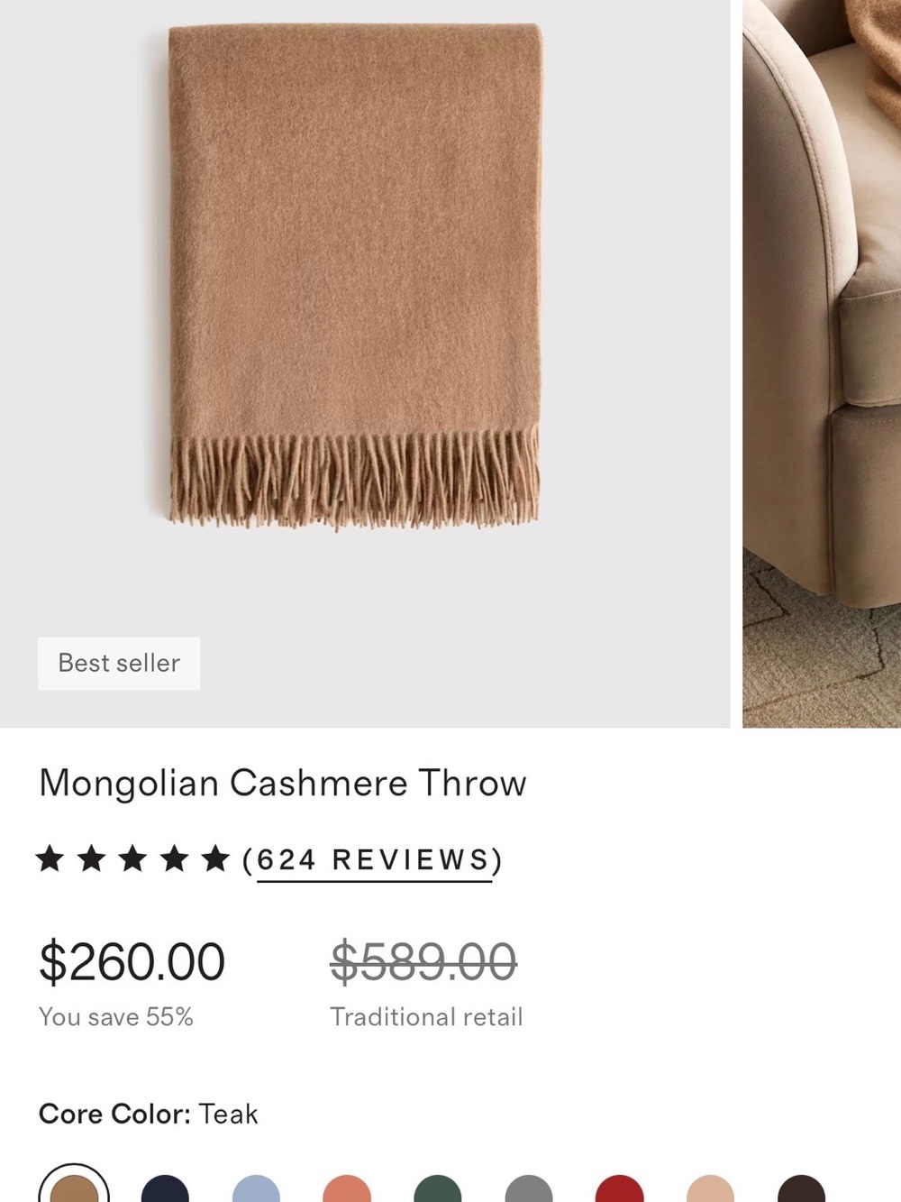 Quince Mongolian Cashmere Throw in Teak